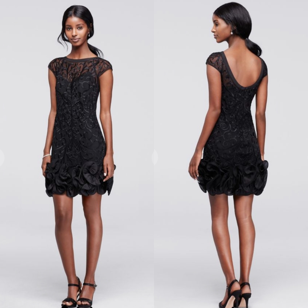 Jessica Simpson Navy Lace overlay Ruffle Hem Dress